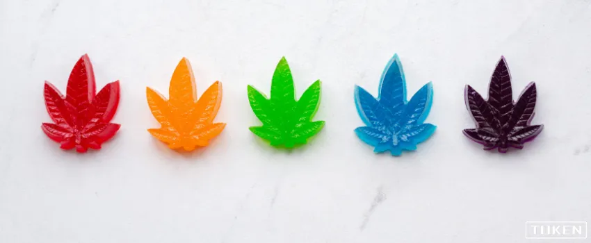 THC - Gummy edibles shaped like marijuana leaves